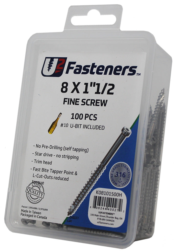 Fine Screw 316 Stainless 8 x 1-1/2"