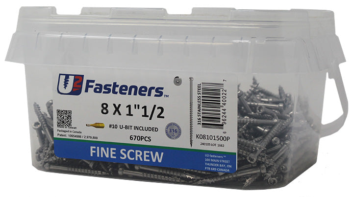 Fine Screw 316 Stainless 8 x 1-1/2"