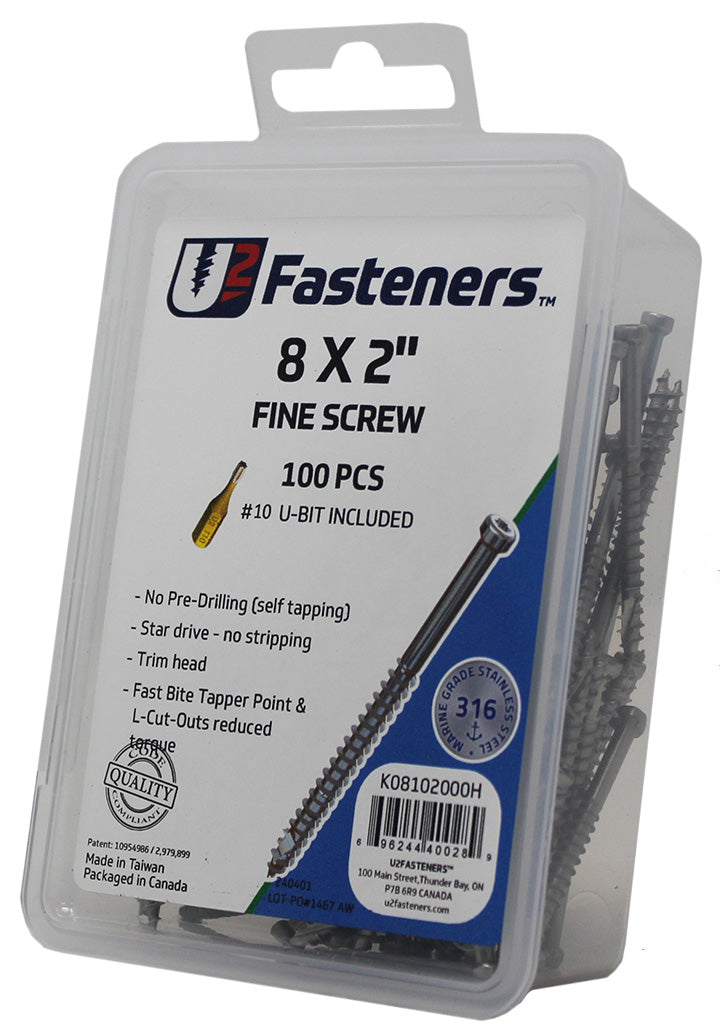 Fine Screw 316 Stainless 8 x 2"