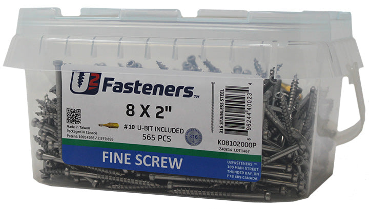 Fine Screw 316 Stainless 8 x 2"