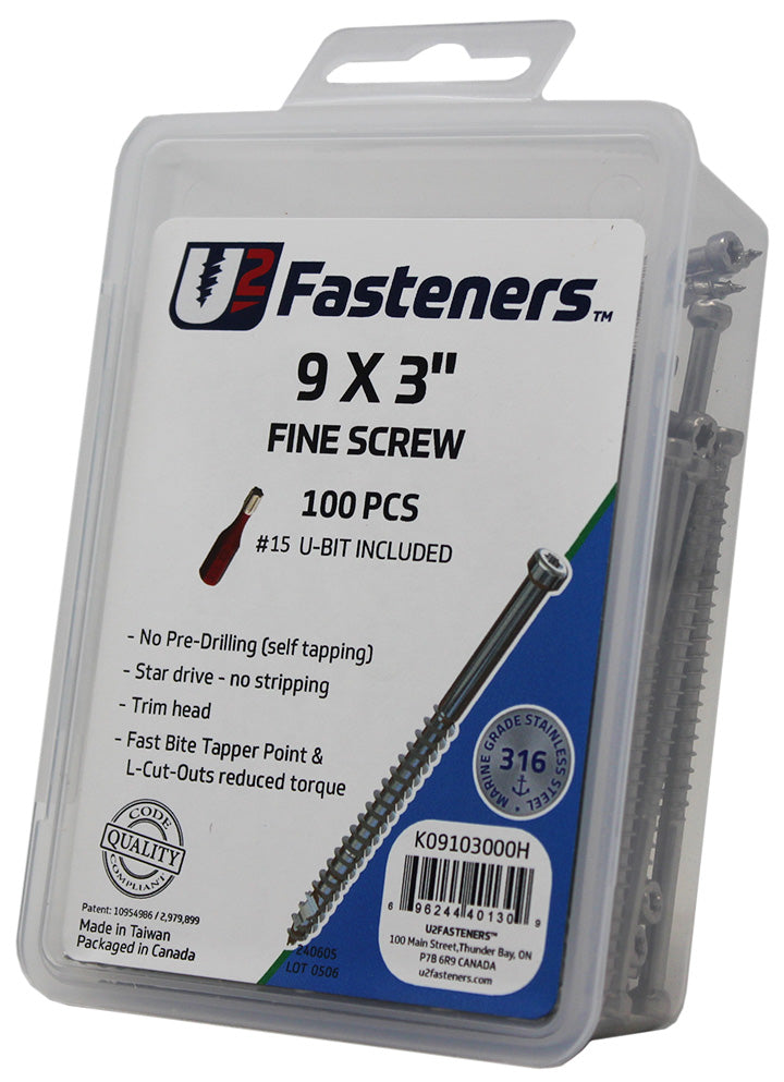 Fine Screw 316 Stainless 9 x 3"