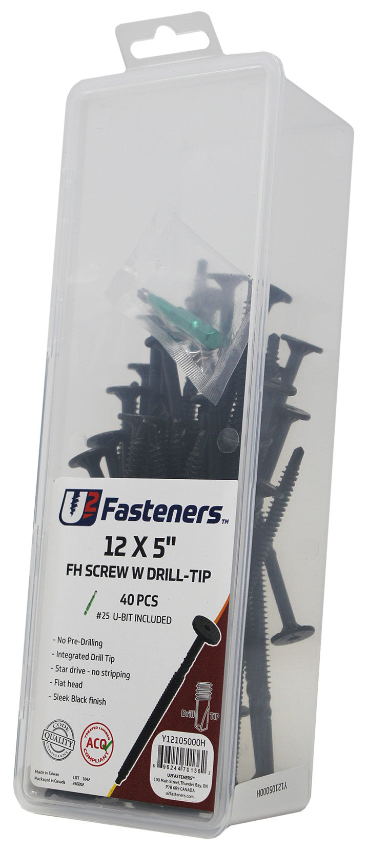 Black Flat Head with Drill Tip 12 x 5"