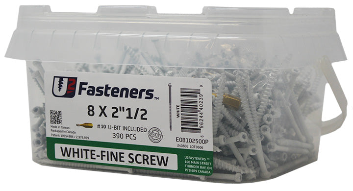 White Fine Screw 8 x 2-1/2"