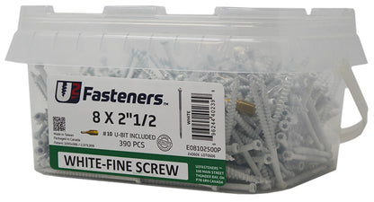 White Fine Screw 8 x 2-1/2"