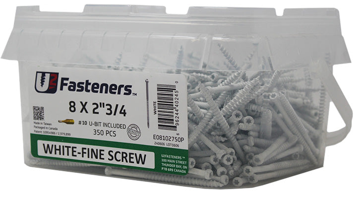 White Fine Screw 8 x 2-3/4