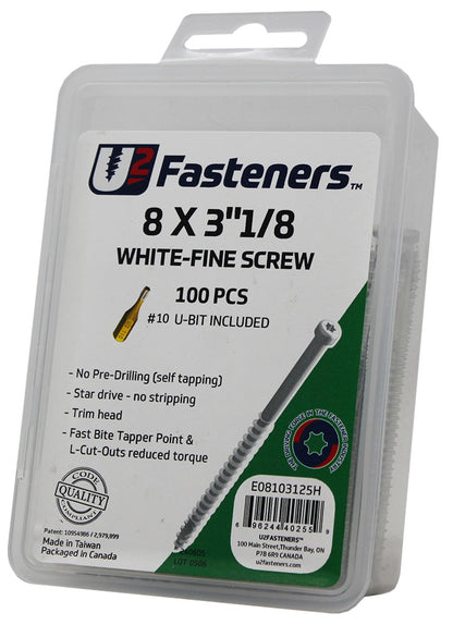 White Fine Screw 8 x 3-1/8"