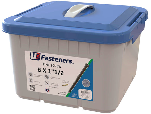 Fine Screw 316 Stainless 8 x 1-1/2"