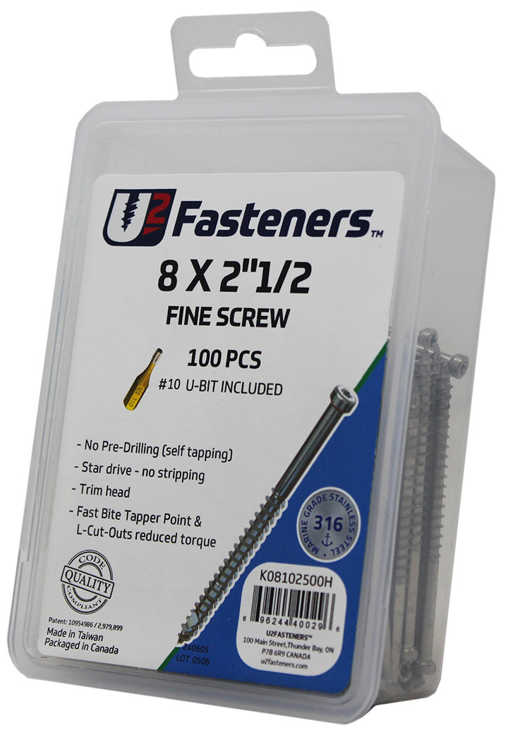 Fine Screw 316 Stainless 8 x 2-1/2"