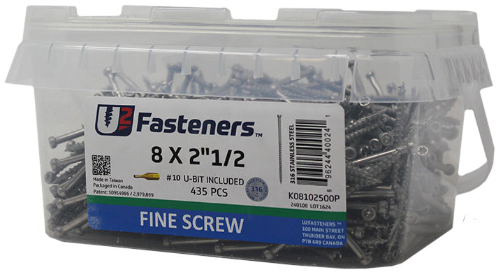 Fine Screw 316 Stainless 8 x 2-1/2"