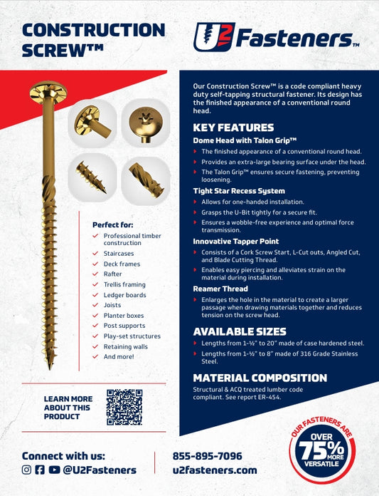 Construction Screw 3/8 x 20"
