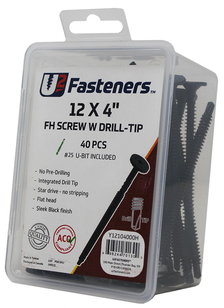 Black Flat Head with Drill Tip 12 x 4"