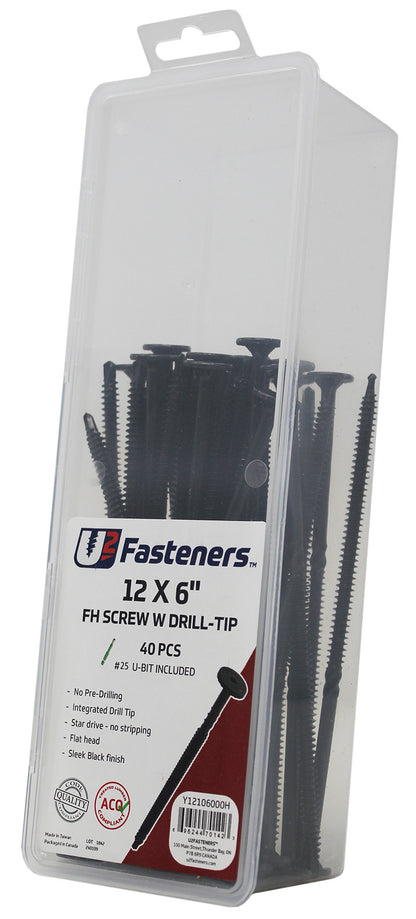 Black Flat Head with Drill Tip 12 x 6"